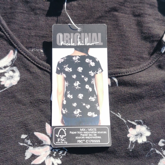 NICOLE MILLER SMALL New  floral t shirt tee shirt  short sleeves NWT Scoop Neck - Picture 5 of 15